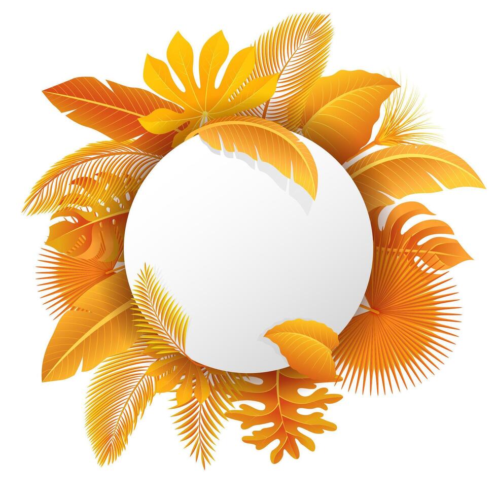 Sign with Text Space of Turn Yellow Tropical Leaves. Suitable For Nature Concept, Vacation, and Autumn, Vector Illustration