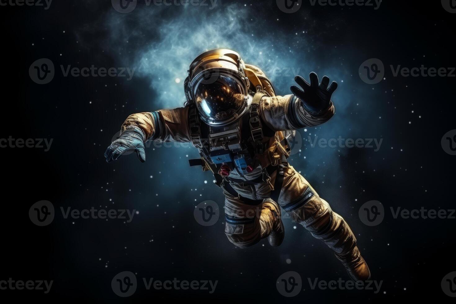 AI generated Astronaut floating in vastness of space, celebrating international day of human space flight photo