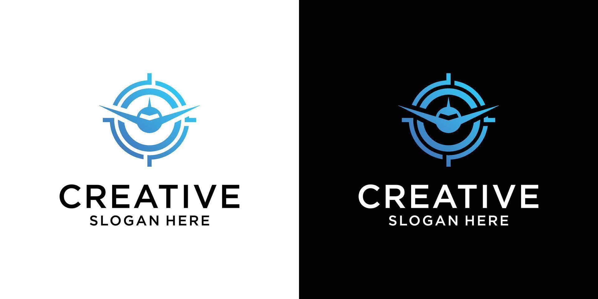 Creative airplane with target logo design vector