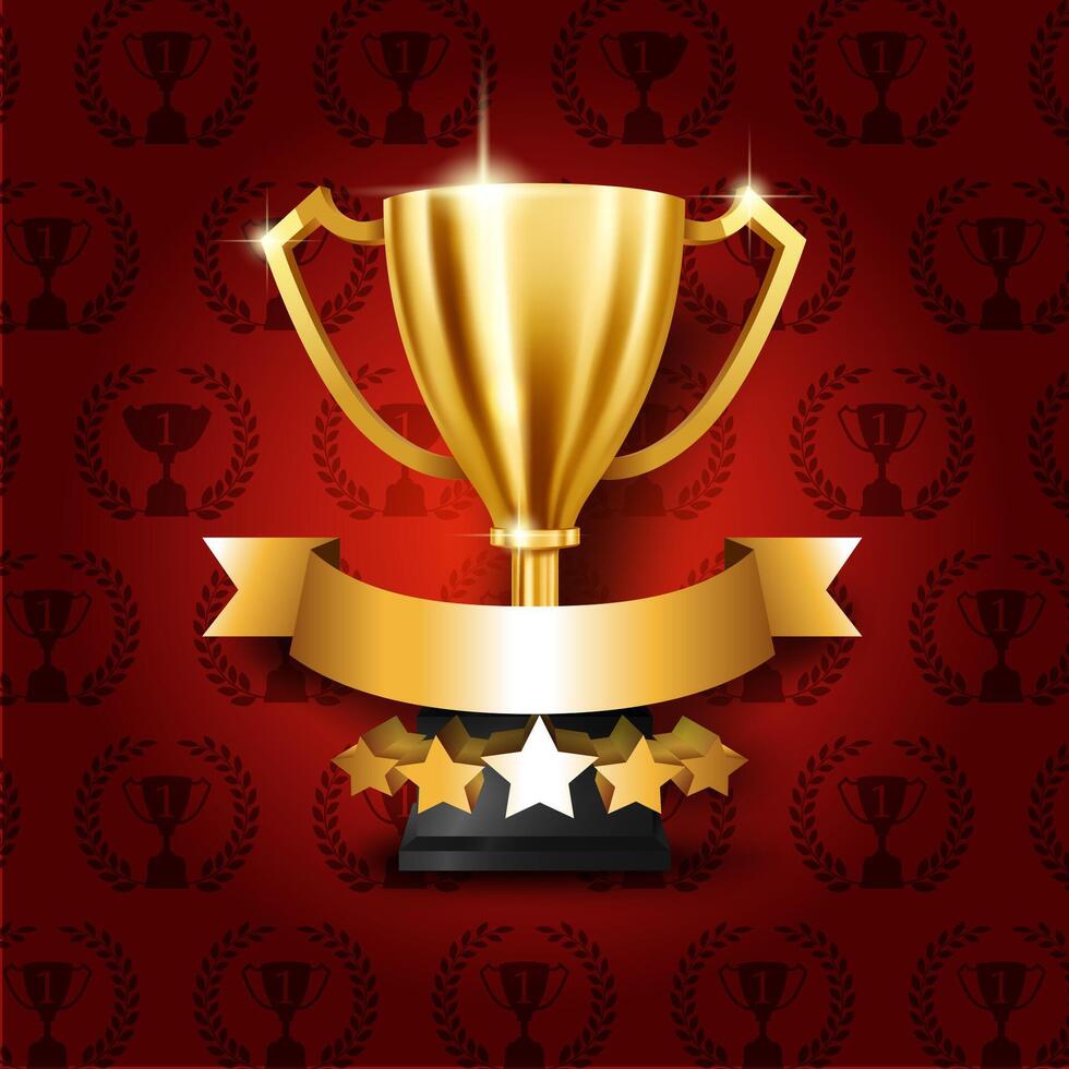 Realistic Golden Trophy with Place For Text on Gold Ribbon, Vector Illustration