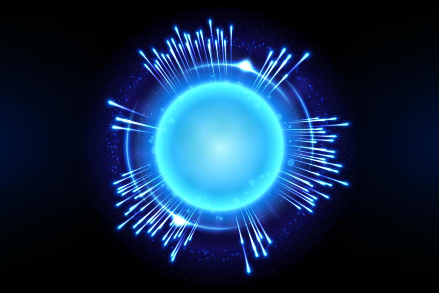 Glowing Orb and Light Rings, Blue Glint Sphere, Vector Illustration