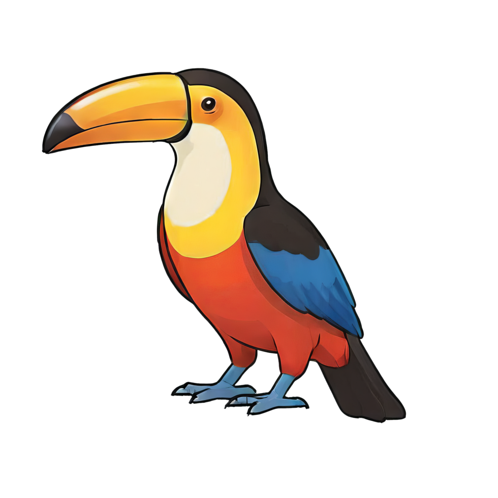 ai généré toucan main tiré dessin animé style illustration png