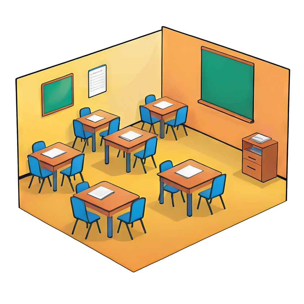 ai généré salle de cours main tiré dessin animé style illustration png