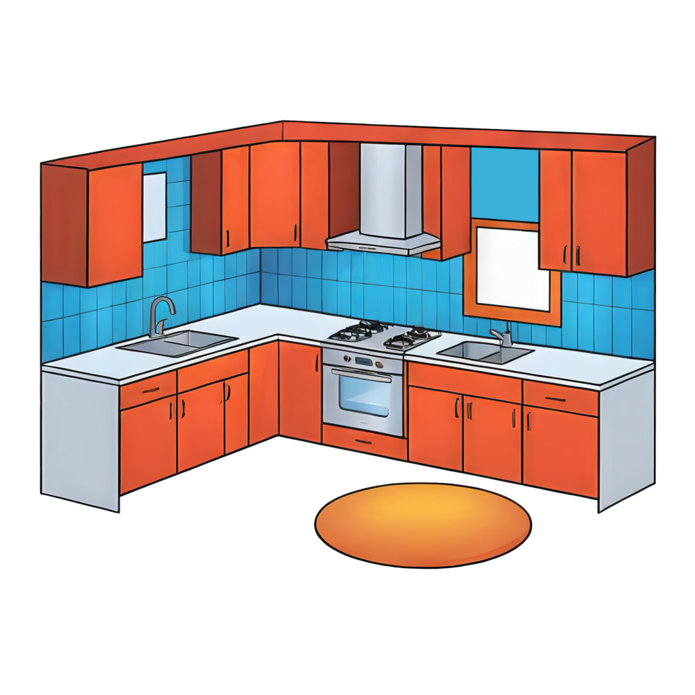 AI generated Kitchen Hand Drawn Cartoon Style Illustration png