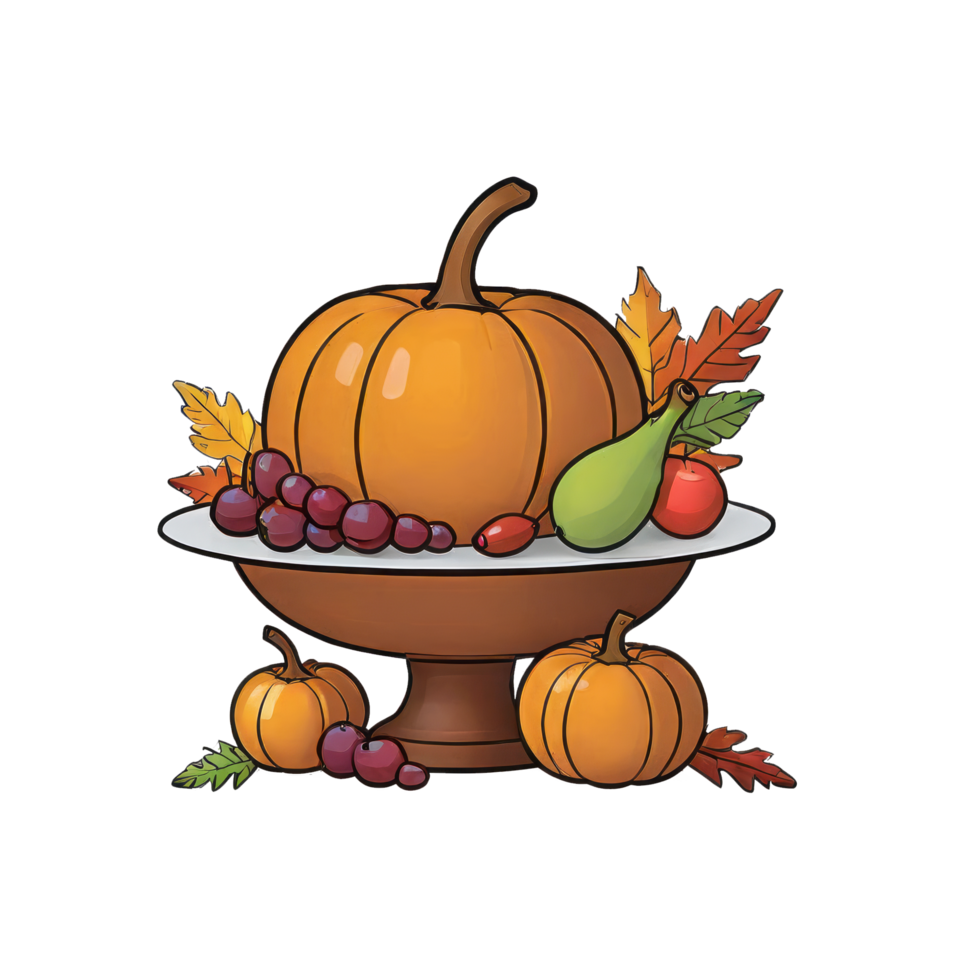 AI generated Thanksgiving Centerpieces Hand Drawn Cartoon Style Illustration png
