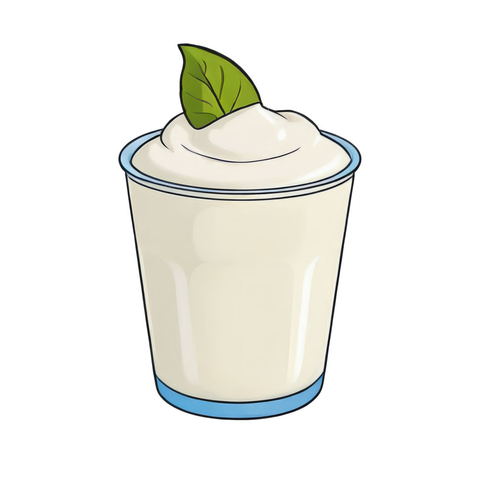 ai généré yaourt dans tasse main tiré dessin animé style illustration png