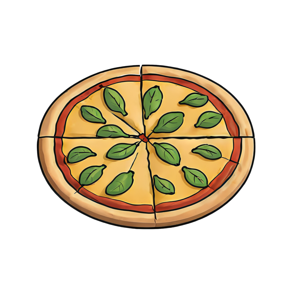 AI generated Vegetarian Pizza Hand Drawn Cartoon Style Illustration png