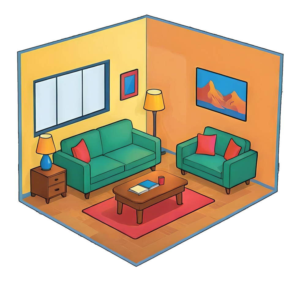 AI generated Living Room Hand Drawn Cartoon Style Illustration png