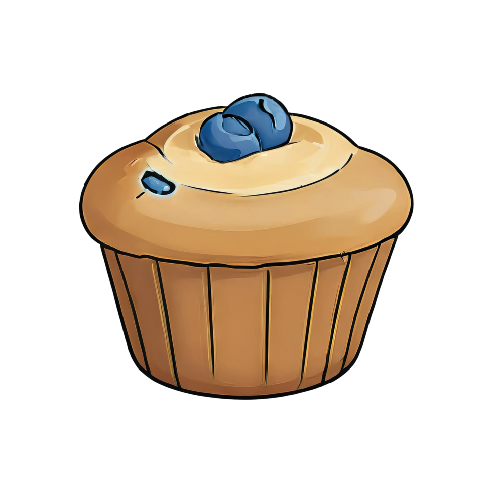 ai généré muffins myrtille main tiré dessin animé style illustration png