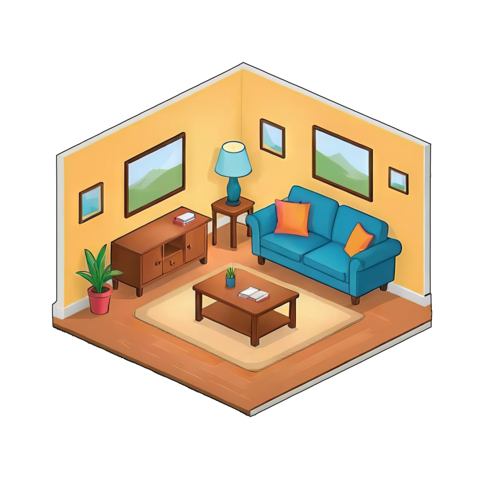 AI generated Living Room Hand Drawn Cartoon Style Illustration png