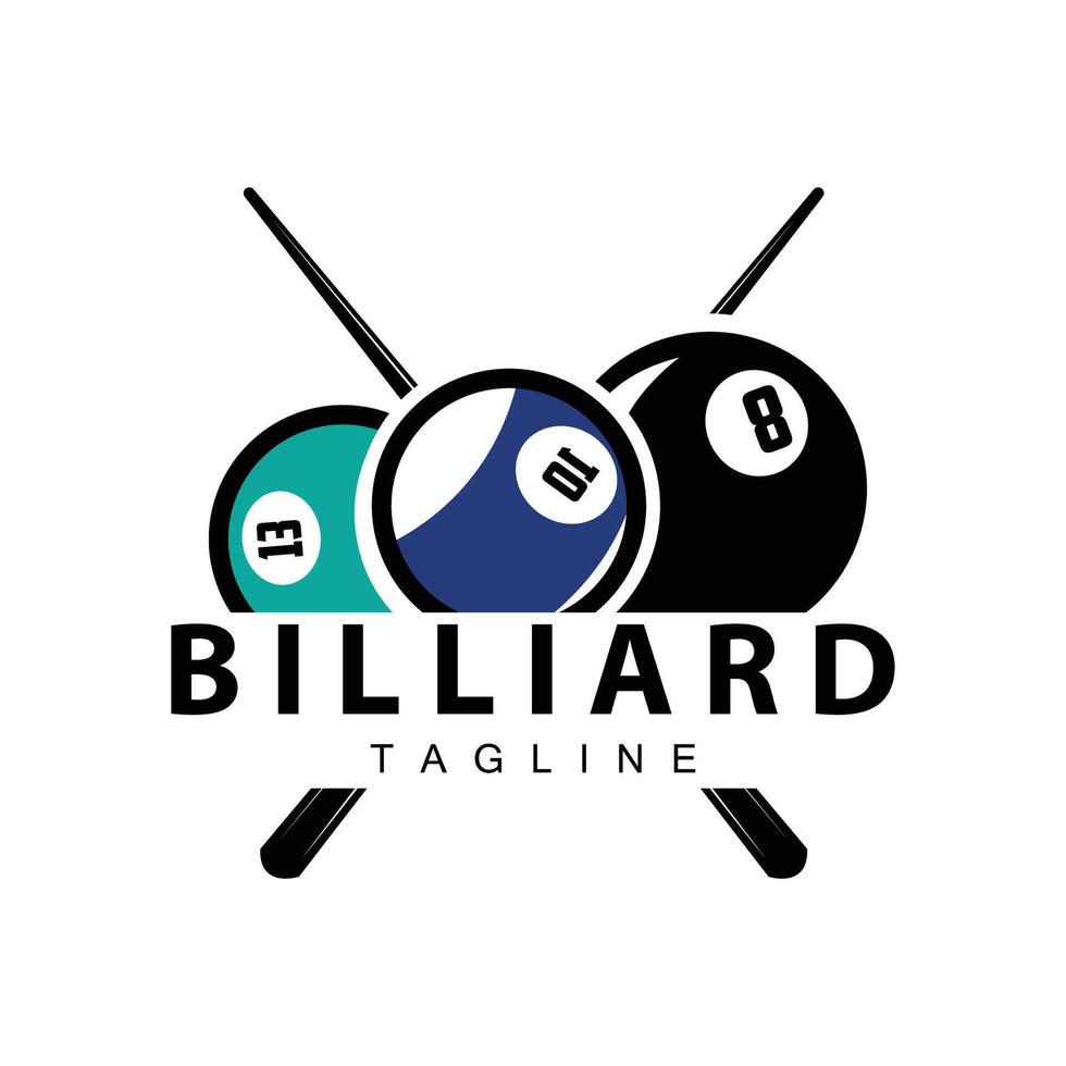 Billiard club logo design vector game badge sport template pool table with ball and stick simple illustration template