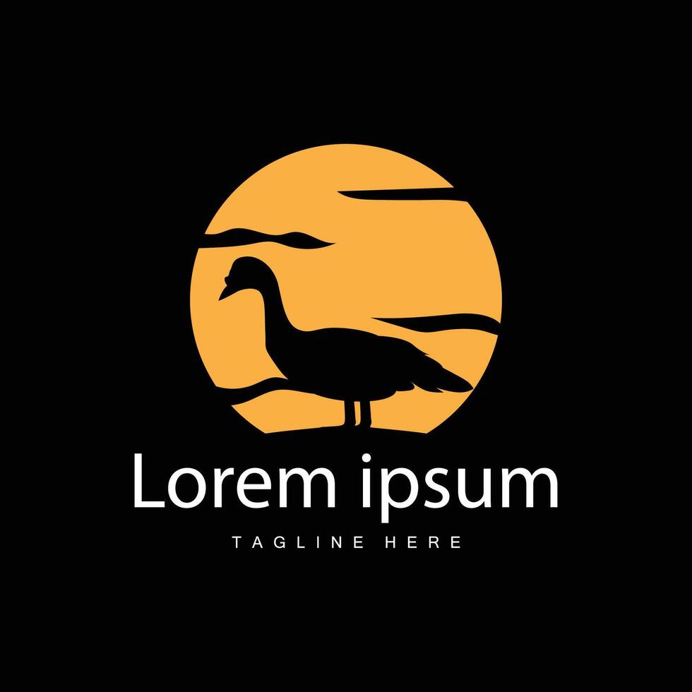 Vector illustration duck logo design black silhouette animal swan poultry farm simple minimalist