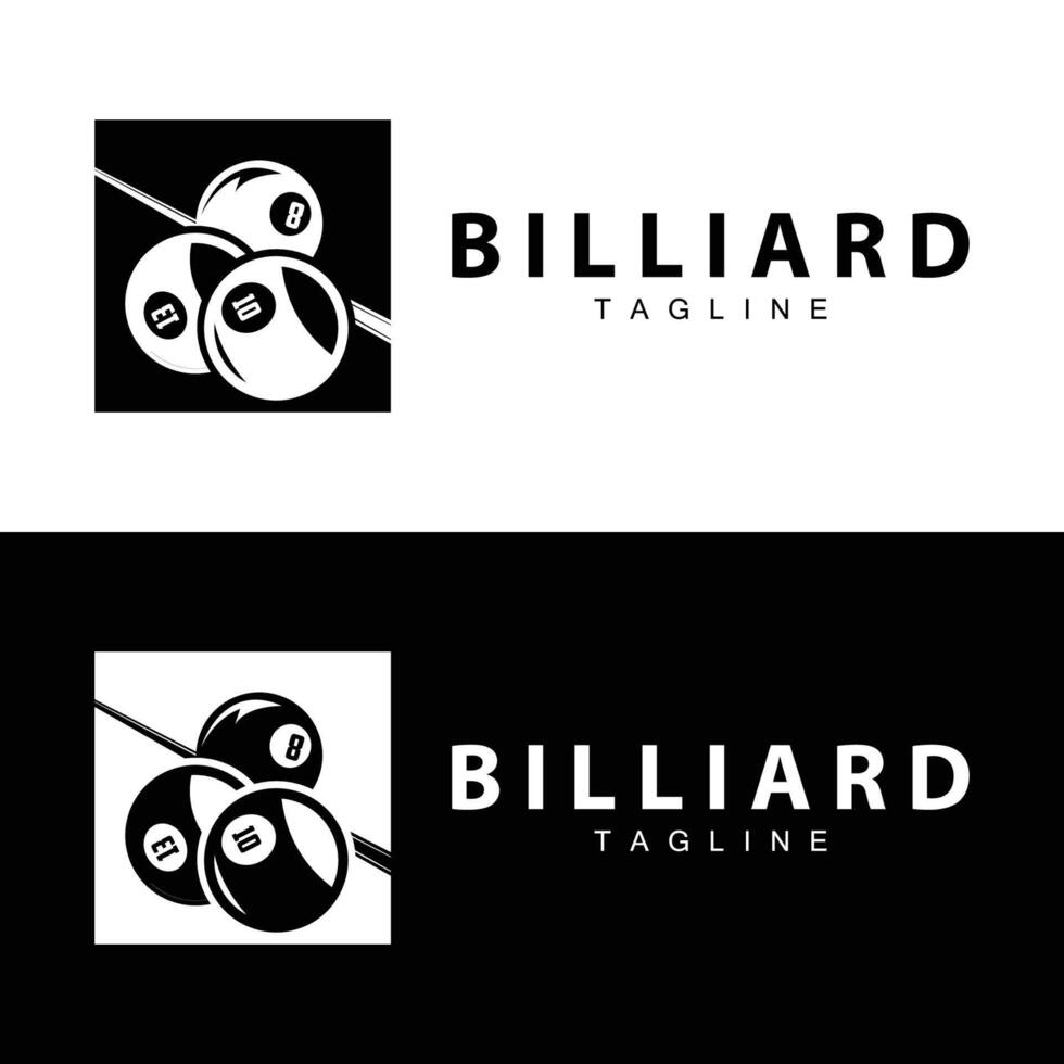 Billiard club logo design vector game badge sport template pool table with ball and stick simple illustration template