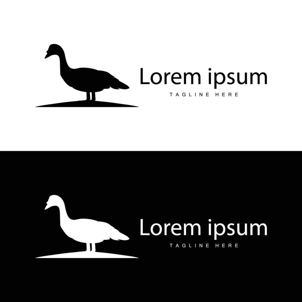 Vector illustration duck logo design black silhouette animal swan poultry farm simple minimalist