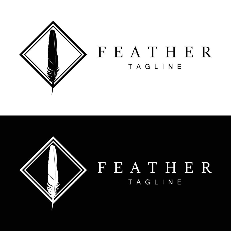 Feather Silhouette Logo, Author Design Luxury Simple Elegant Vector Illustration Template
