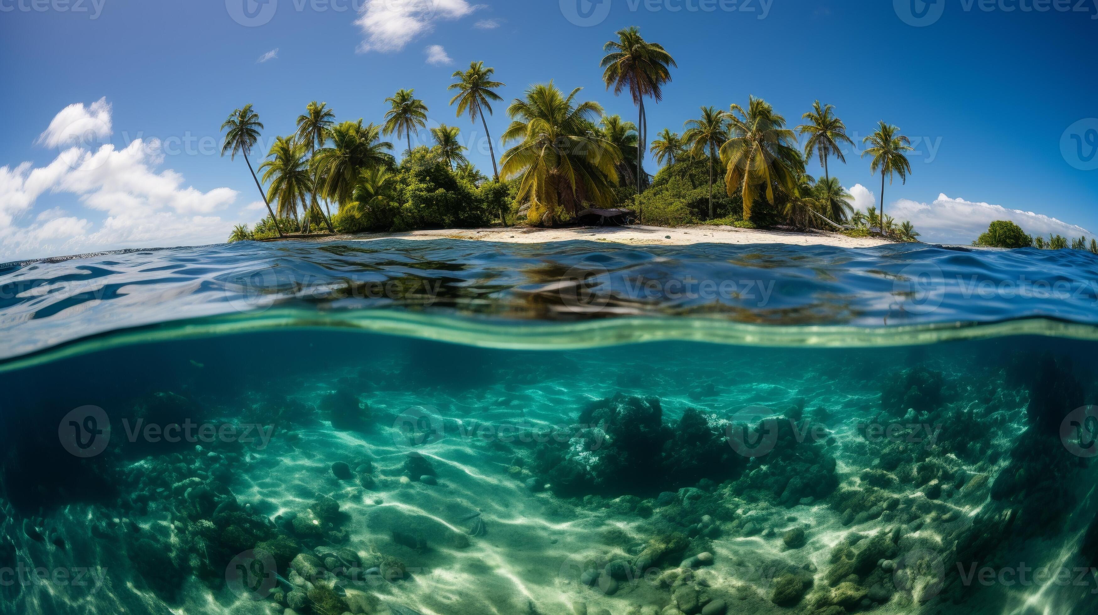 AI generated Tropical island paradise - pristine beaches and clear blue 