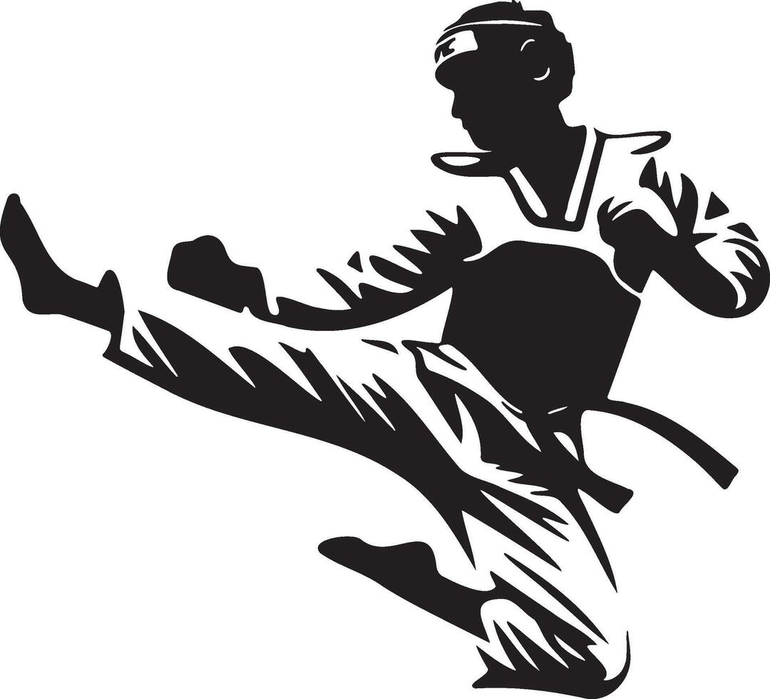 masculino taekwondo jugador patada silueta. vector