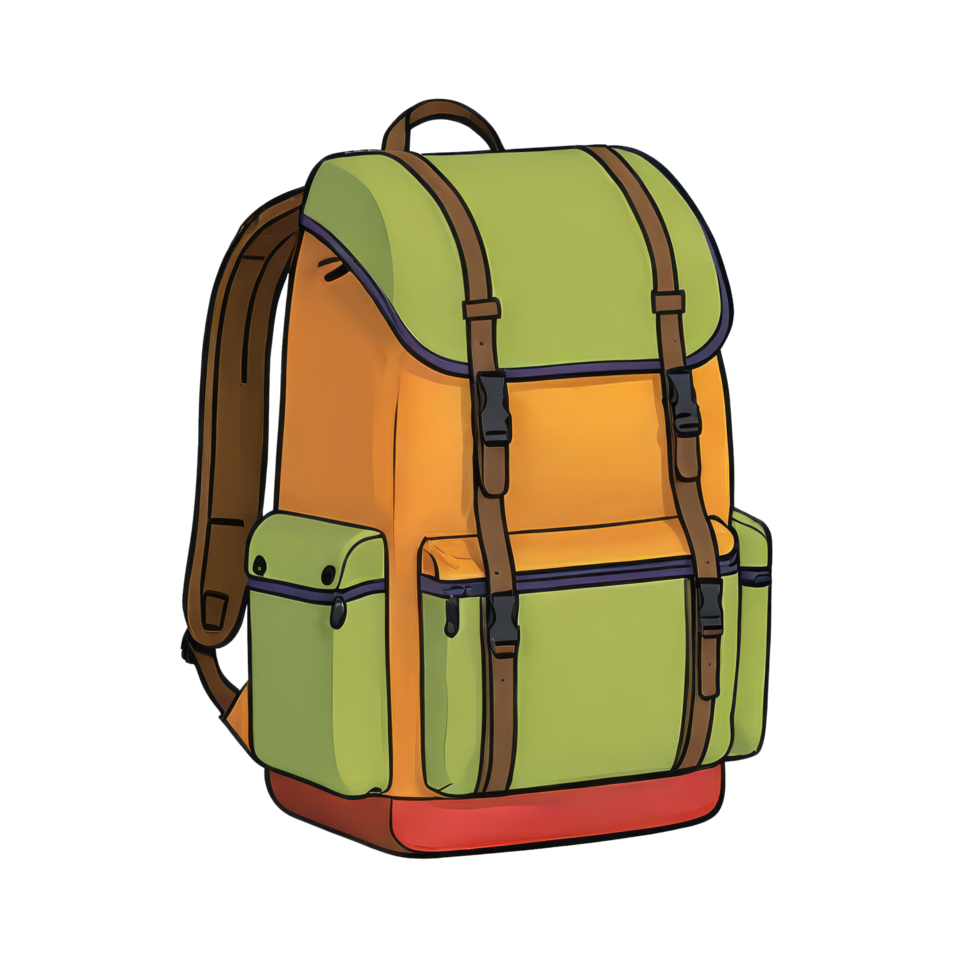 AI generated Hiking Backpack Hand Drawn Cartoon Style Illustration png