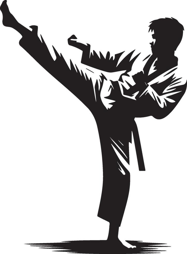 Male Taekwondo Player Kick Silhouette. vector