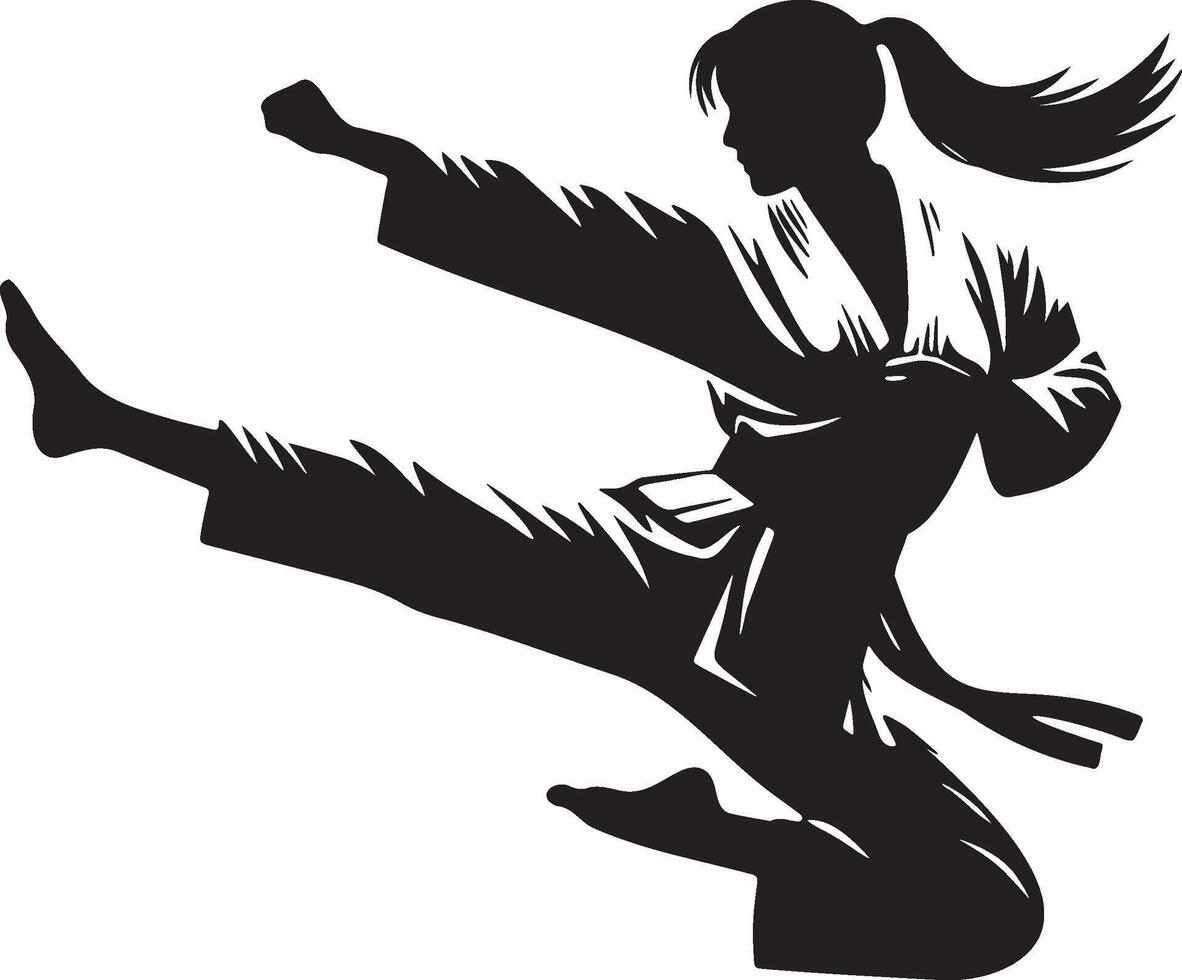 Female Taekwondo Player Kick Silhouette. vector