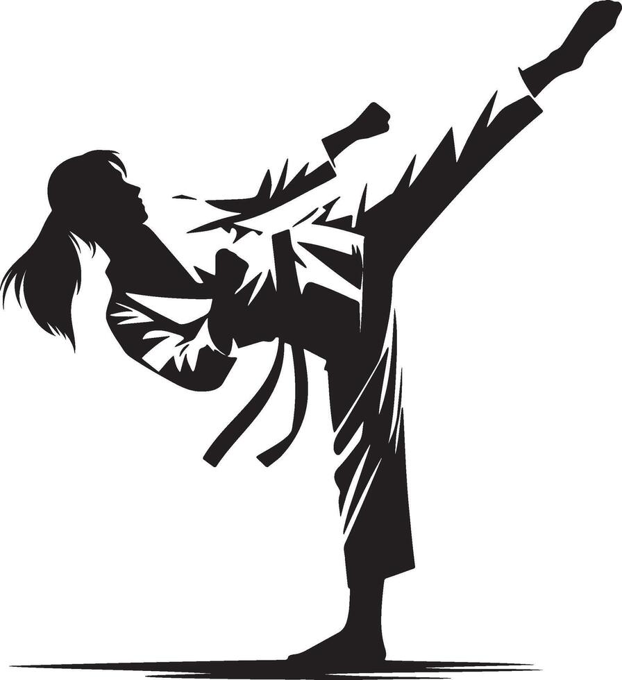 Female Taekwondo Player Kick Silhouette. vector