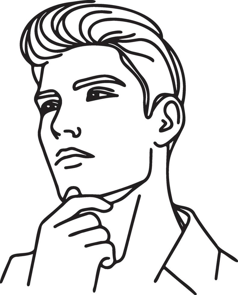 Man Face Thinking Line Art. vector