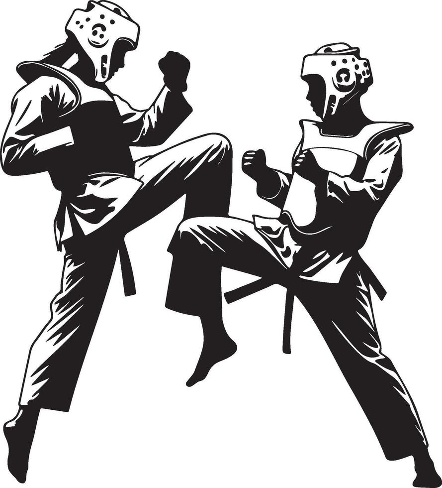 Female Taekwondo Player Kick Silhouette. vector