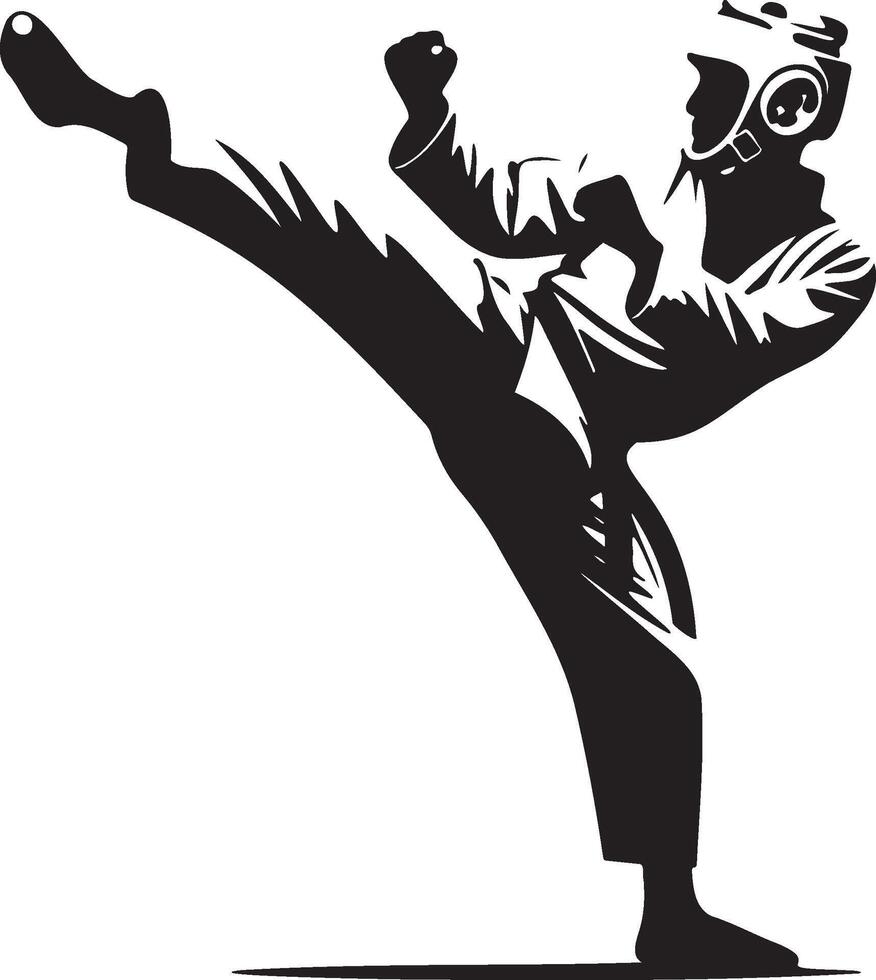 Male Taekwondo Player Kick Silhouette. vector