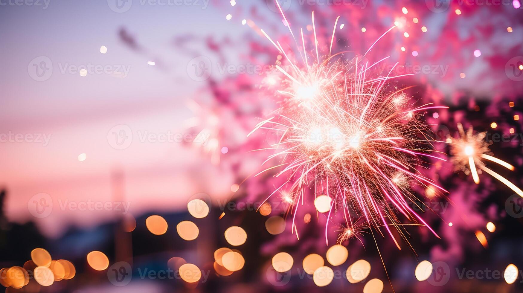 AI generated Close-up view of detailed and colorful single firework explosion in the night sky photo