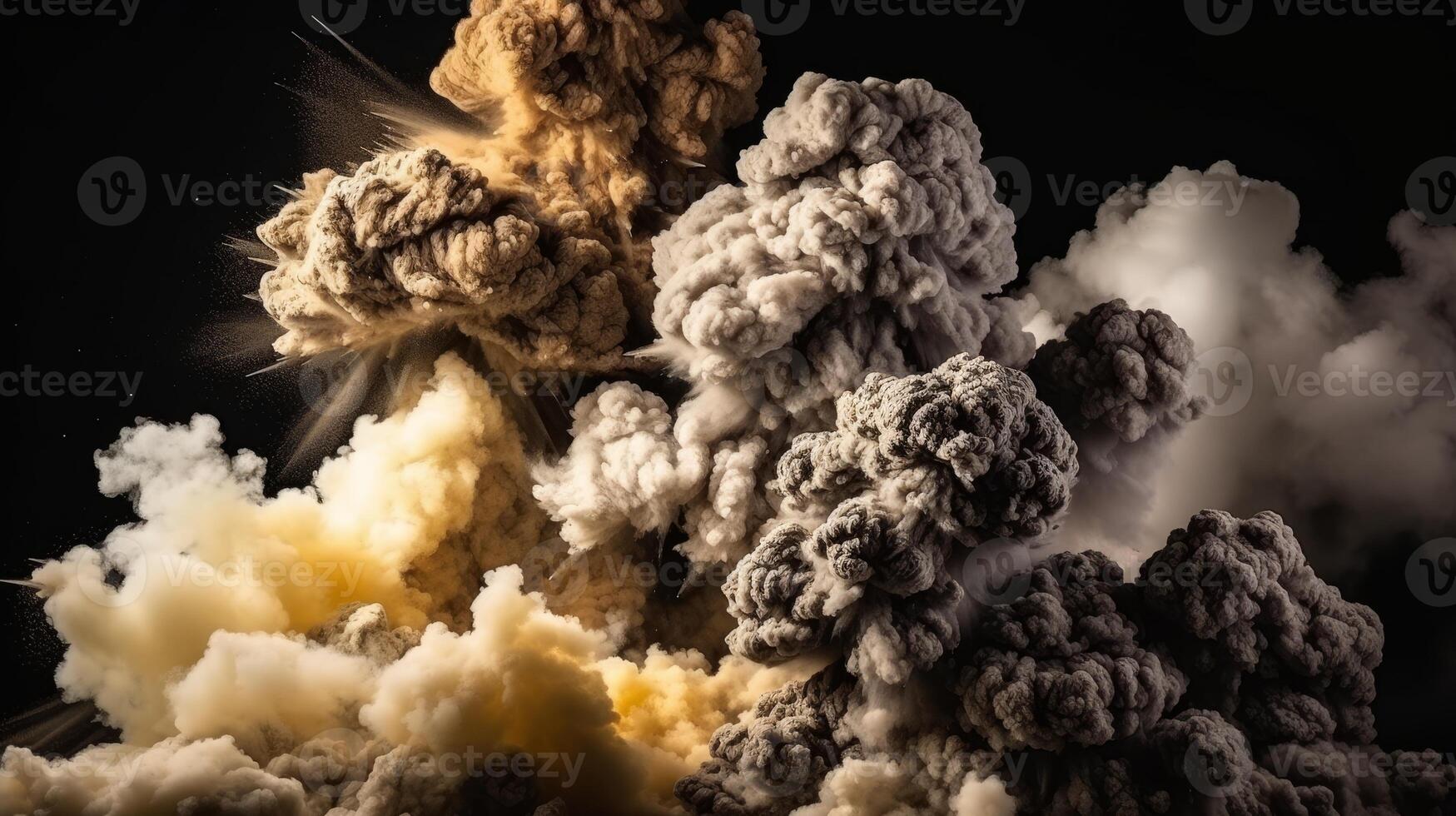 AI generated Vibrant explosion on dark backdrop, dramatic burst of energy and light creating chaos in motion photo