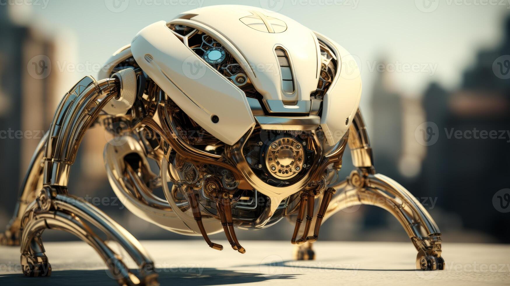 AI generated Close-up of robots metallic claws for stability on blurred background with copy space photo