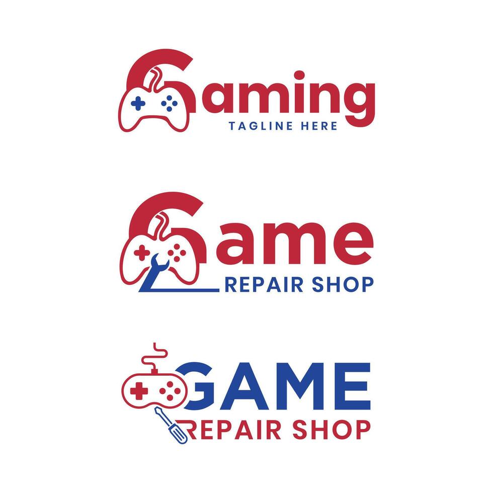 Gaming Gamers Game Repair Shop Logo design Wordmark collection vector template