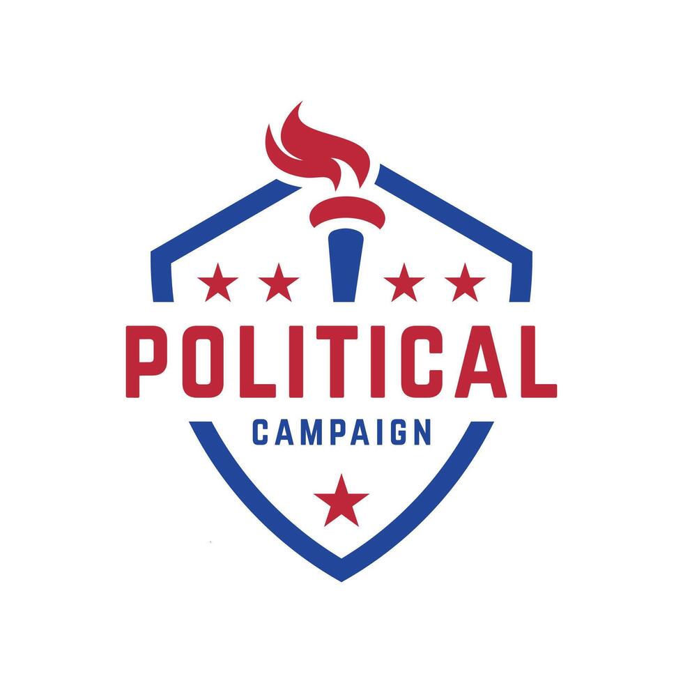 Political Campaign Shield Star Fire Torch Logo design vector template