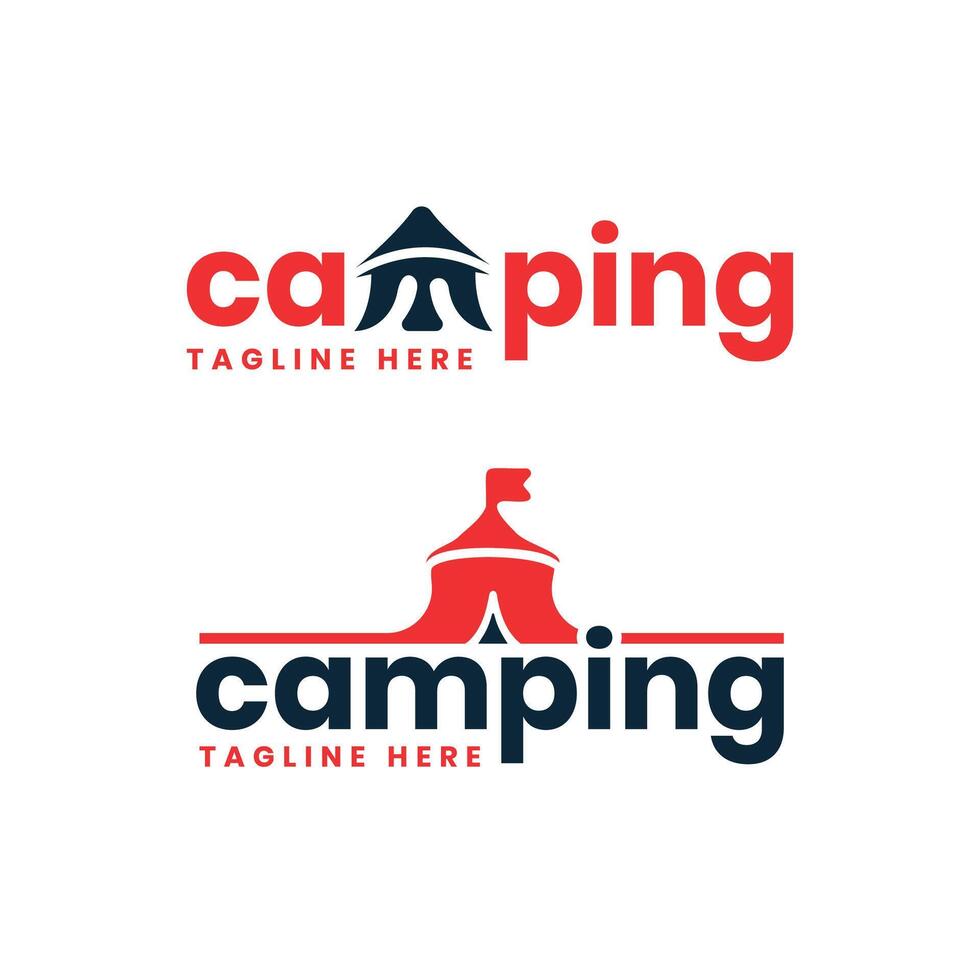 Camping tent wordmark text logo vector design template