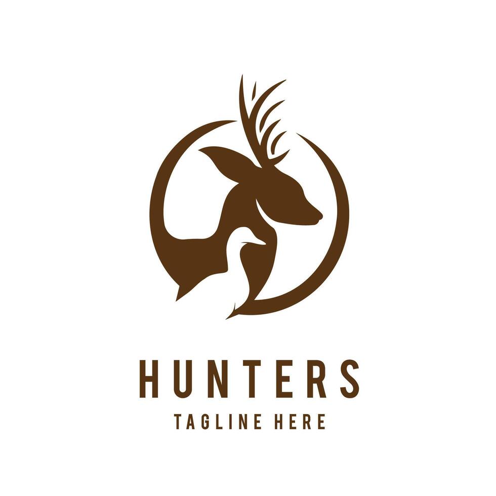 Hunters Creative Logo design deer and duck negative space logo vector template