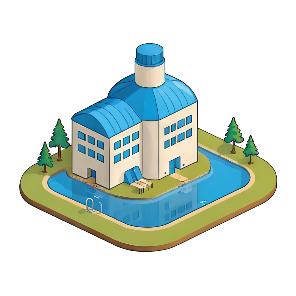 AI generated Water Treatment Facility Hand Drawn Cartoon Style Illustration png