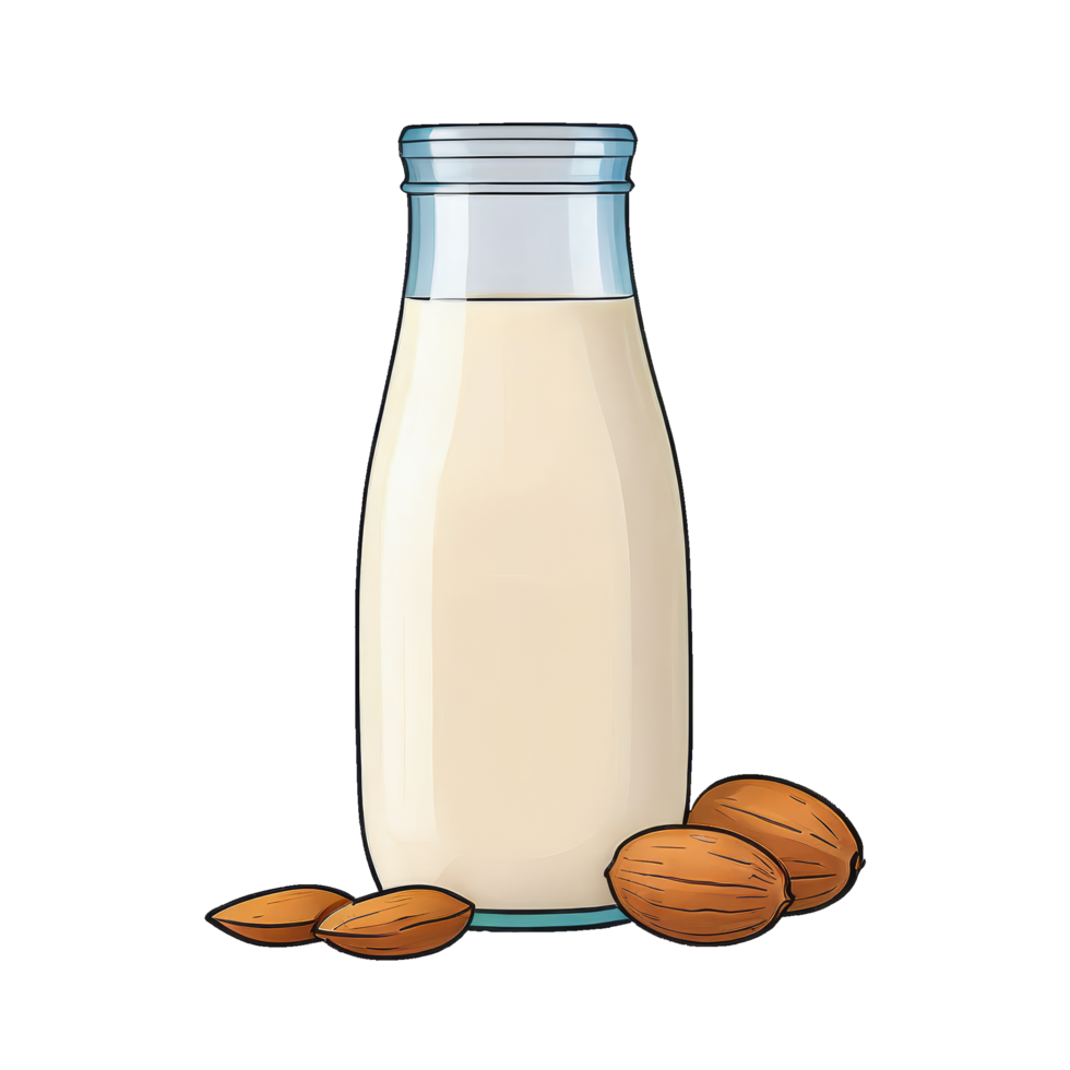 AI generated Almond Milk Hand Drawn Cartoon Style Illustration png