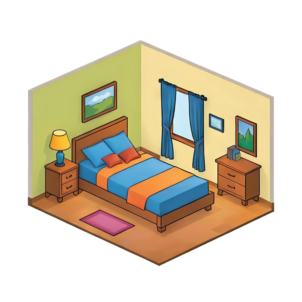 AI generated Bedroom Hand Drawn Cartoon Style Illustration png