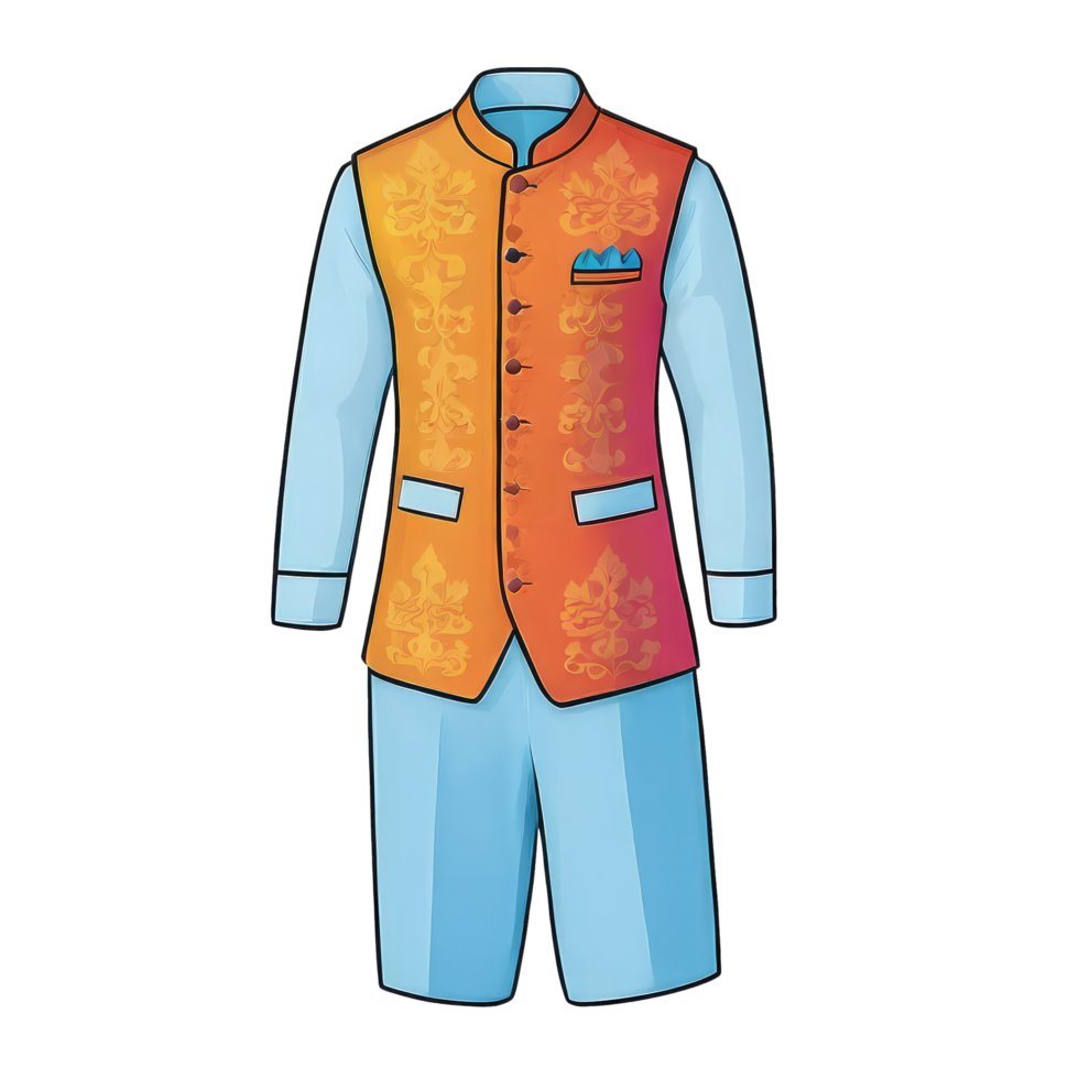 AI generated Kurta With Waistcoat Hand Drawn Cartoon Style Illustration png