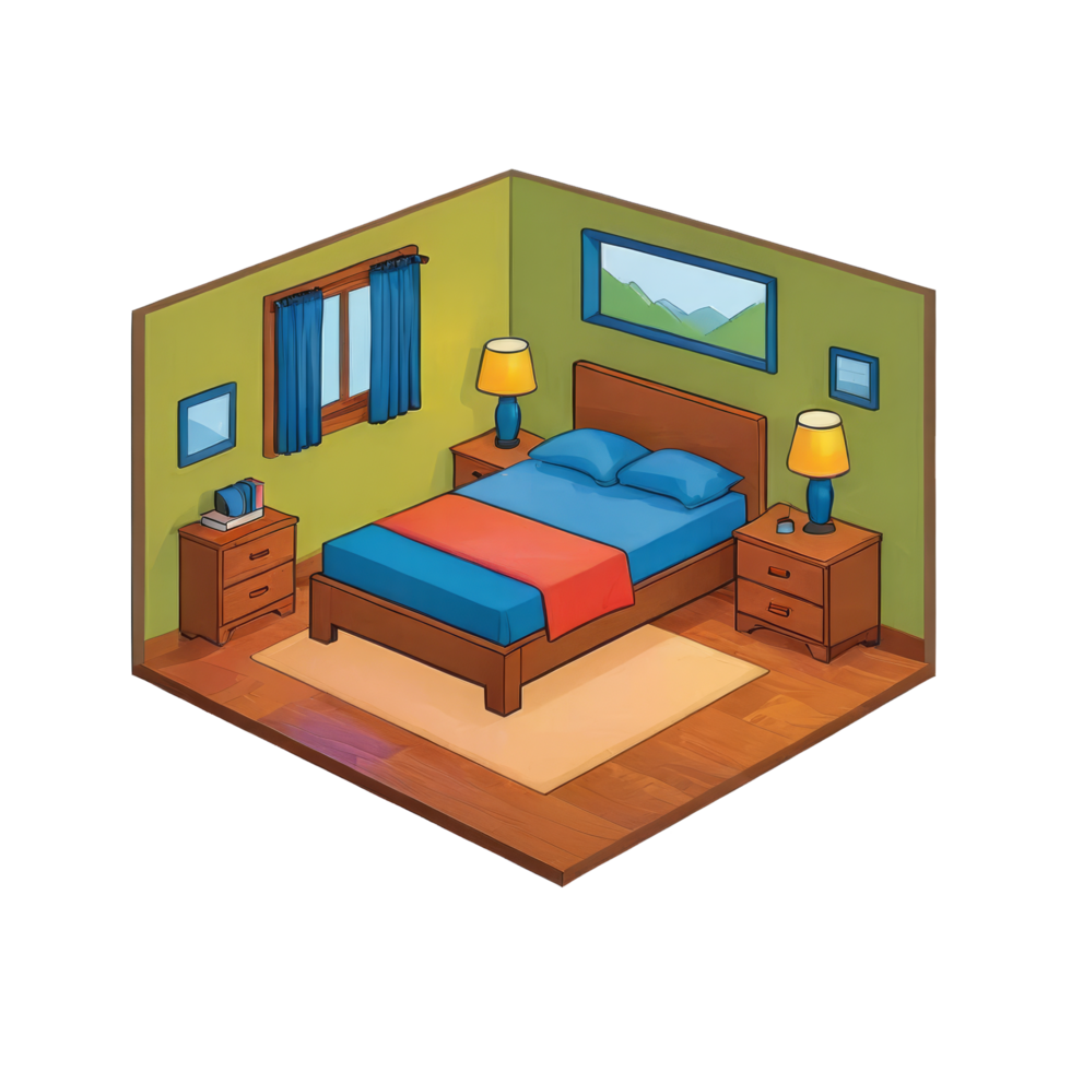 AI generated Bedroom Hand Drawn Cartoon Style Illustration png