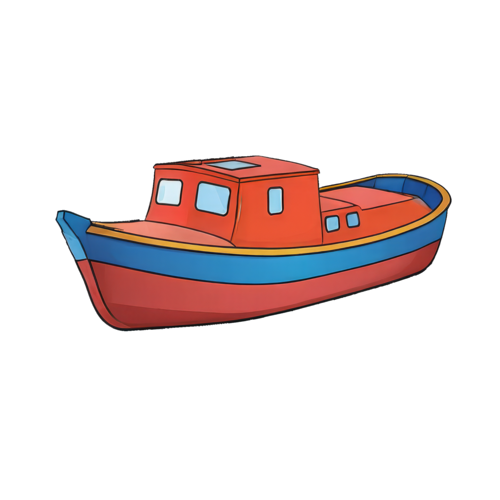 AI generated Canal Boat Hand Drawn Cartoon Style Illustration png