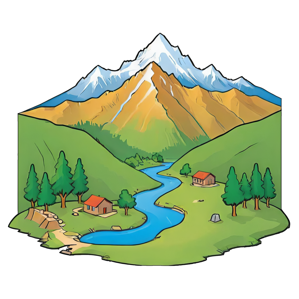 AI generated Valley Landscape Hand Drawn Cartoon Style Illustration png