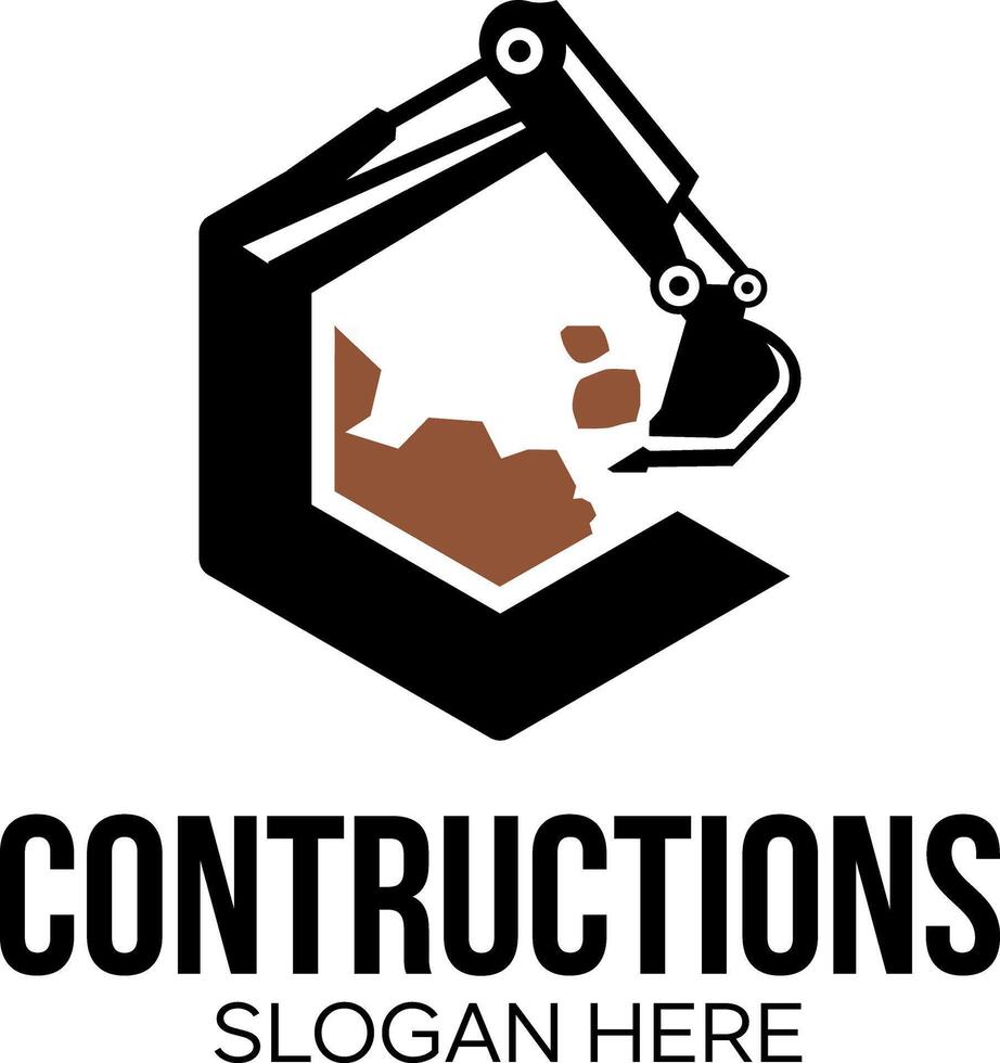 initial c excavator idea vector logo design