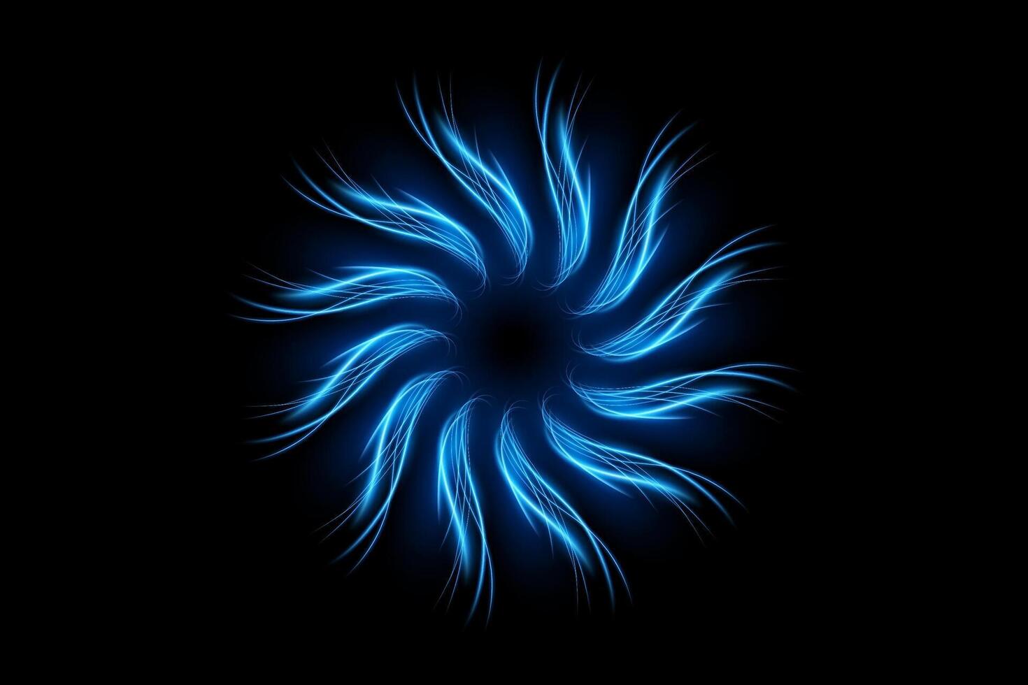 Blue Twirl Light Circle Effect on Dark Background, Vector Illustration
