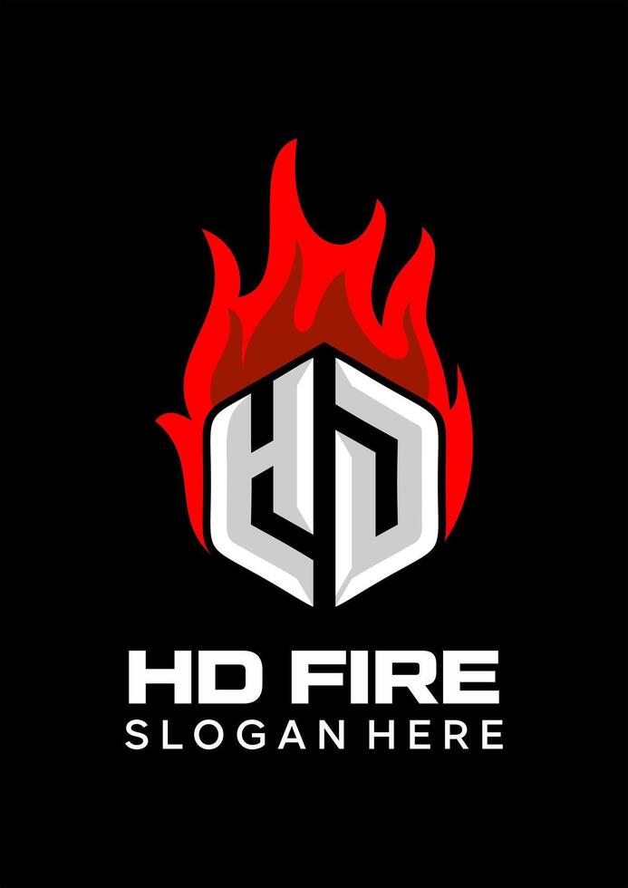 initial HD with fire idea vector logo design