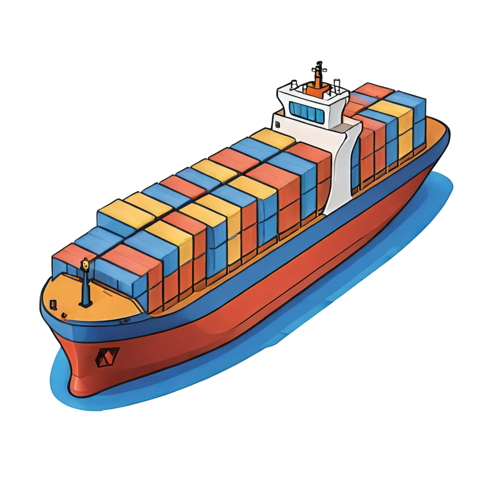 AI generated Cargo Ship Hand Drawn Cartoon Style Illustration png