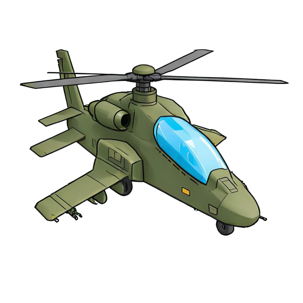 AI generated AH 64 Apache Helicopter Hand Drawn Cartoon Style Illustration png