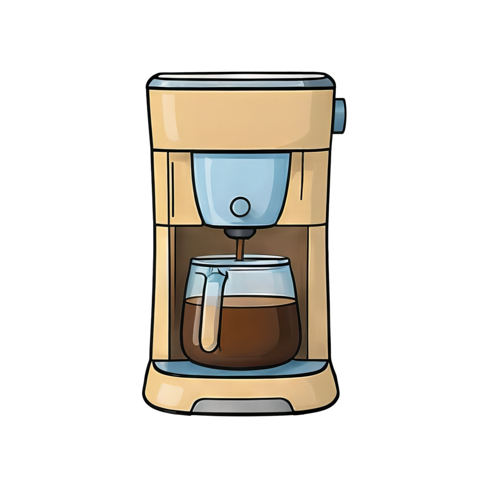 AI generated Coffee Maker Hand Drawn Cartoon Style Illustration png