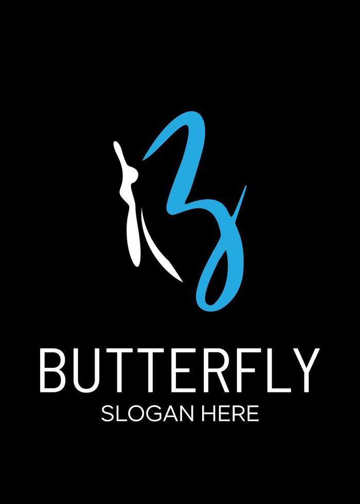 initial B with butterfly vector logo design