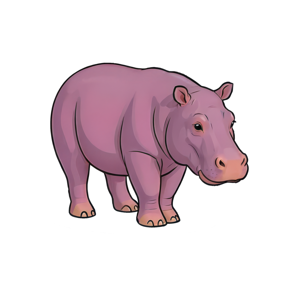 ai généré hippopotame main tiré dessin animé style illustration png